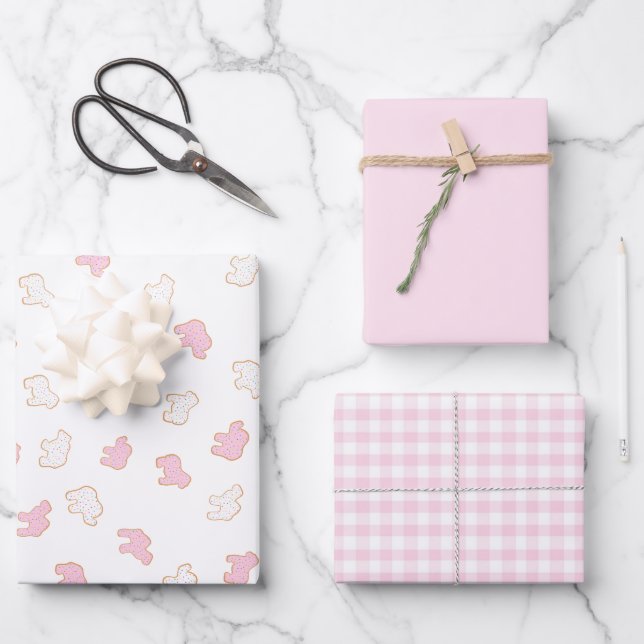 Pink Frosted sprinkle Animal Cookie Wrapping Paper Sheet (Front)