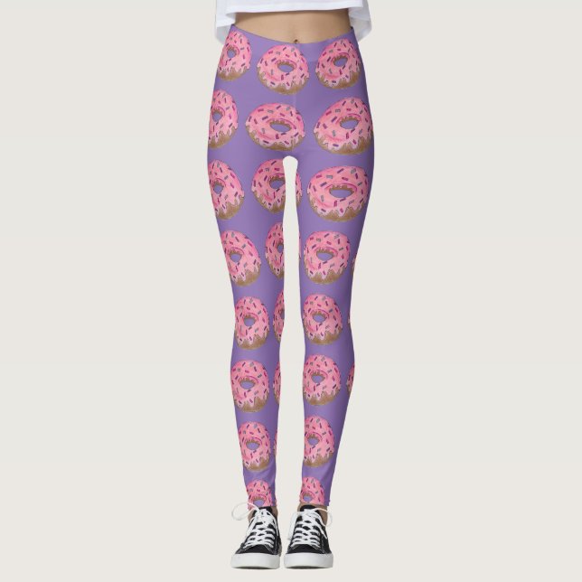 Pink Frosted Sprinkles Doughnut Doughnut Junk Food Leggings (Front)