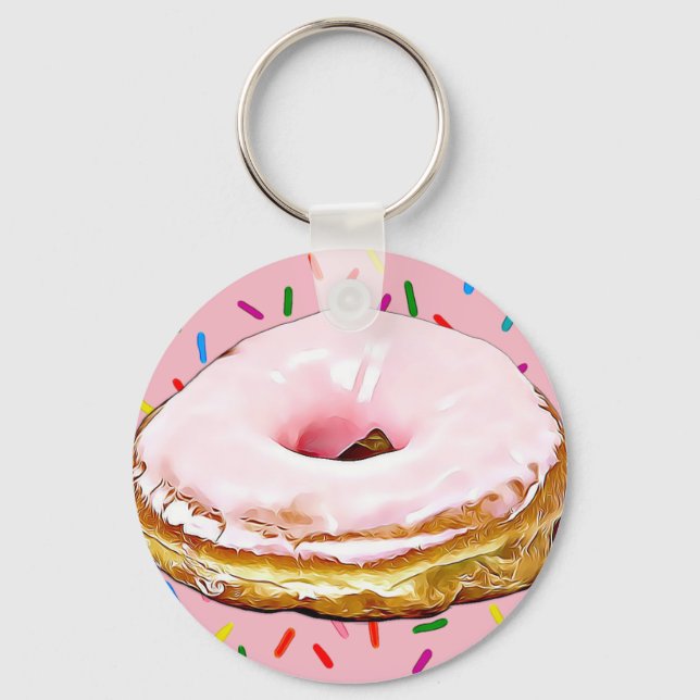 Pink Frosted Strawberry  Doughnut Key Chain (Front)