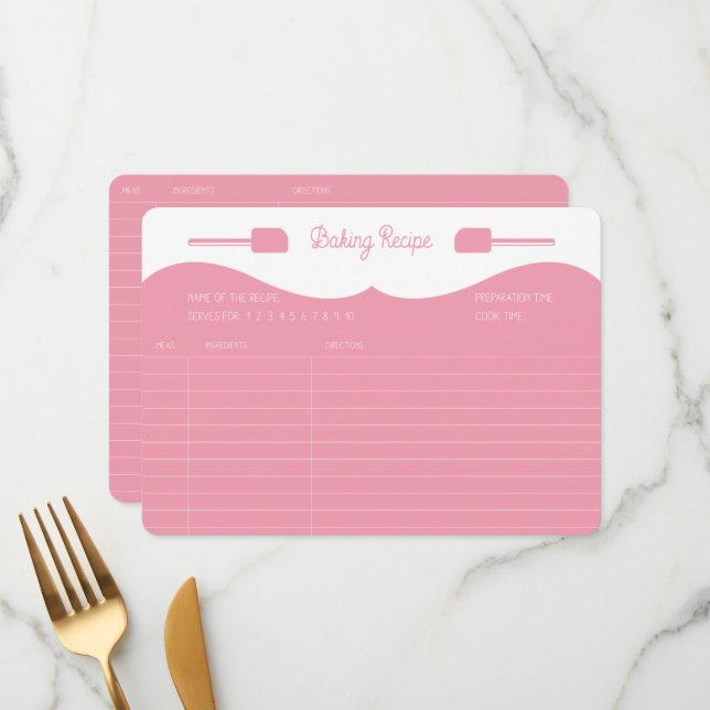 Pink Frosting Baking Recipe Card. Menu (Front/Back In Situ)
