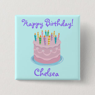 Pink Frosting Birthday Cake personalized 2 Inch Square Button