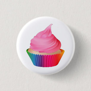 Pink Frosting Vanilla Cupcake Rainbow Baking Cup 1 Inch Round Button