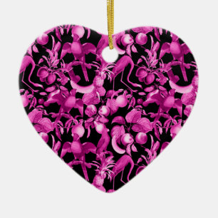 Pink Fruits And Flamingos Pattern Ceramic Ornament