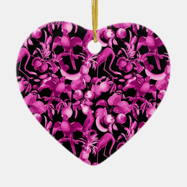 Pink Fruits And Flamingos Pattern Ceramic Ornament (Front)