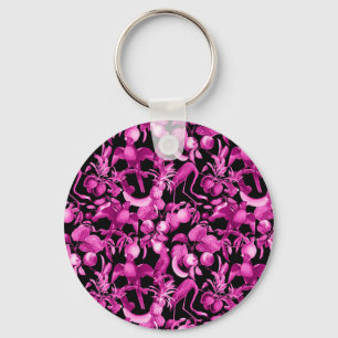 Pink Fruits And Flamingos Pattern Keychain