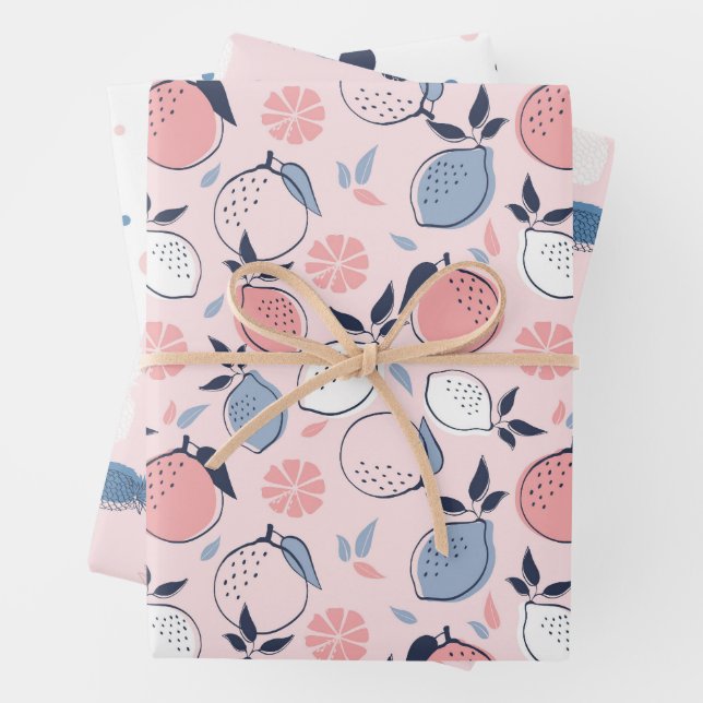 Pink Fruits Pattern Wrapping Paper Sheet (In situ)