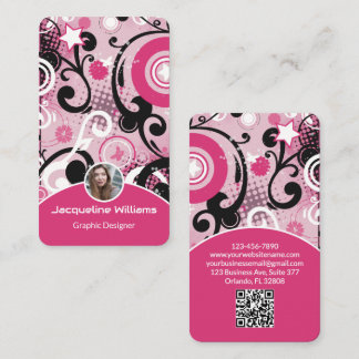 Pink Frutiger Metro Floral Business Card