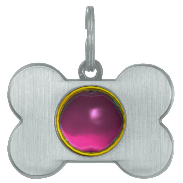 PINK FUCHSIA AMETHYST GEM STONE PET ID TAG (Front)