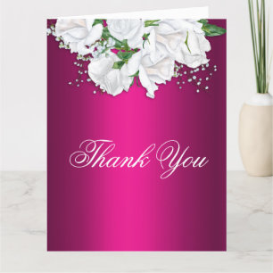 Pink Fuchsia and White Roses Vintage Wedding Thank You Card