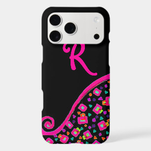 PINK FUCHSIA BLACK ABSTRACT DECO MONOGRAM