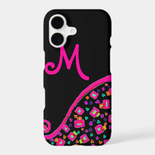 PINK FUCHSIA BLACK ABSTRACT DECO MONOGRAM