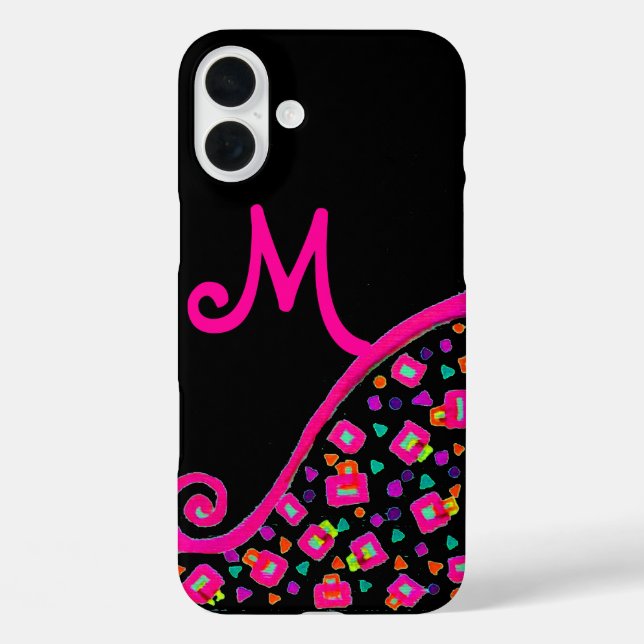 PINK FUCHSIA BLACK ABSTRACT DECO MONOGRAM Case-Mate iPhone CASE (Back)