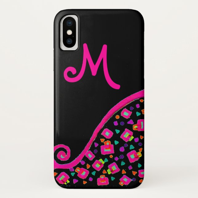 PINK FUCHSIA BLACK ABSTRACT DECO MONOGRAM Case-Mate iPhone CASE (Back)