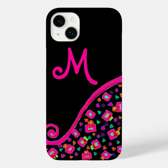 PINK FUCHSIA BLACK ABSTRACT DECO MONOGRAM Case-Mate iPhone CASE (Back)