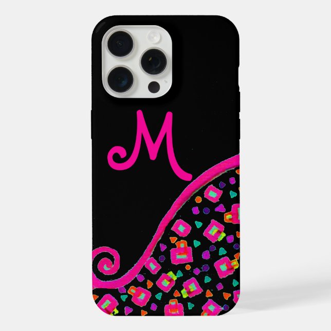 PINK FUCHSIA BLACK ABSTRACT DECO MONOGRAM iPhone CASE (Back)