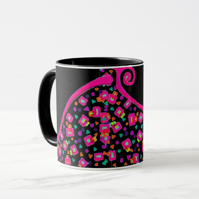 PINK FUCHSIA BLACK ABSTRACT DECO MONOGRAM MUG (Front Left)