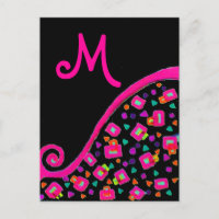 PINK FUCHSIA BLACK ABSTRACT DECO MONOGRAM