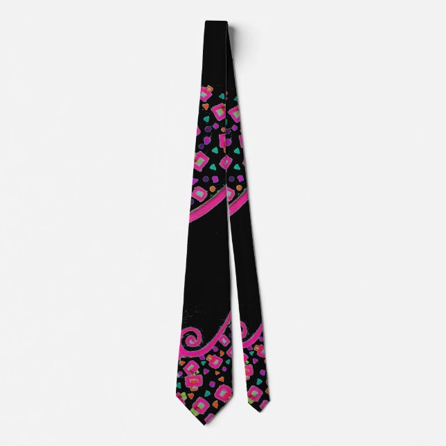 PINK FUCHSIA BLACK ABSTRACT DECO TIE (Front)