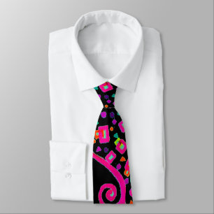 PINK FUCHSIA BLACK ABSTRACT DECO TIE