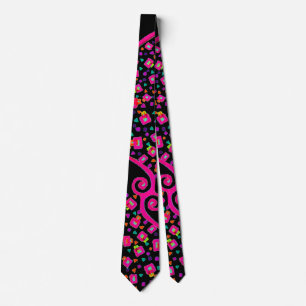 PINK FUCHSIA BLACK ABSTRACT DECO TIE