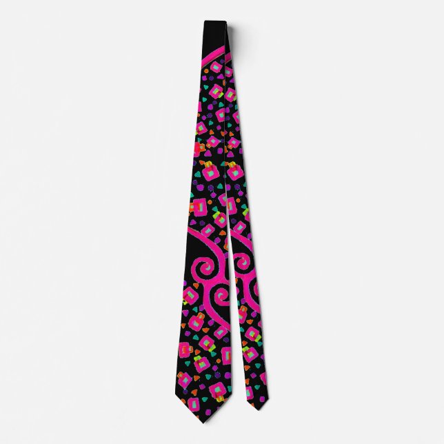 PINK FUCHSIA BLACK ABSTRACT DECO TIE (Front)