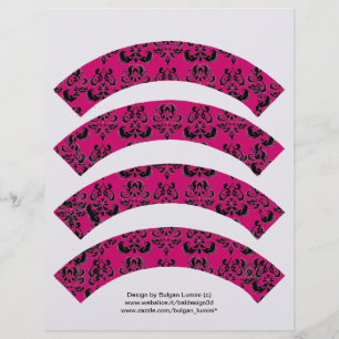 PINK FUCHSIA BLACK DAMASK CUPCAKE LINER CUTOUT