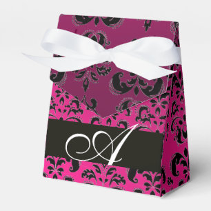 PINK, FUCHSIA BLACK,PURPLE DAMASK WEDDING MONOGRAM FAVOR BOX