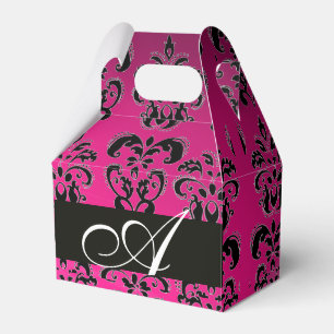 PINK, FUCHSIA BLACK,PURPLE DAMASK WHITE MONOGRAM FAVOR BOX