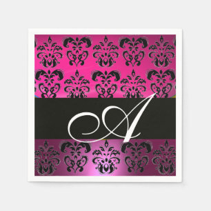 PINK, FUCHSIA BLACK,PURPLE DAMASK WHITE MONOGRAM NAPKIN
