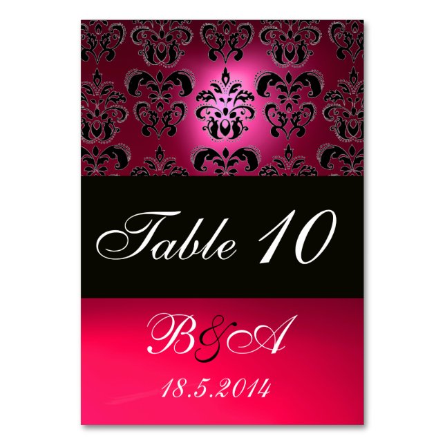 PINK,FUCHSIA BLACK,WHITE PURPLE DAMASK MONOGRAM TABLE NUMBER (Back)