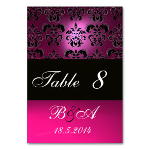 PINK,FUCHSIA BLACK,WHITE PURPLE DAMASK MONOGRAM TABLE NUMBER