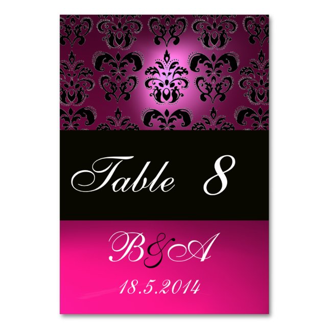 PINK,FUCHSIA BLACK,WHITE PURPLE DAMASK MONOGRAM TABLE NUMBER (Back)
