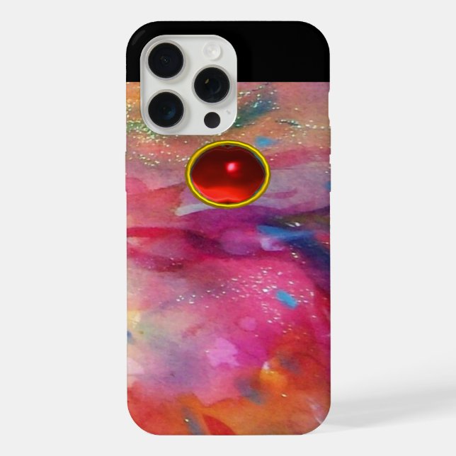 PINK FUCHSIA BLUE ABSTRACT Red Ruby Gemstone iPhone Case (Back)
