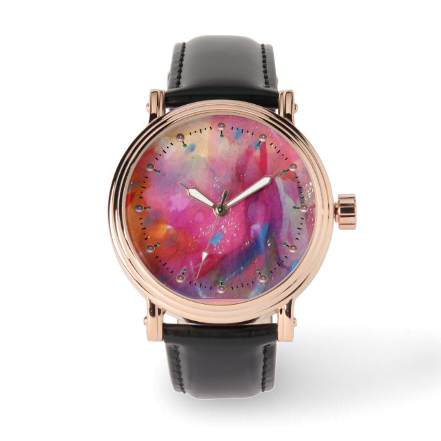 PINK FUCHSIA BLUE ABSTRACT WATCH (Front)