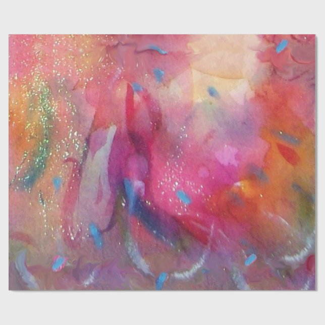 PINK FUCHSIA BLUE ABSTRACT WATERCOLOR WRAPPING PAPER (Flat)
