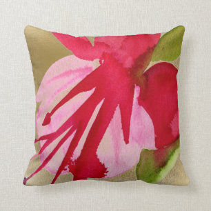 Pink Fuchsia bright pop art watercolour flower Throw Pillow
