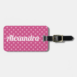 Pink fuchsia dots luggage tag with name