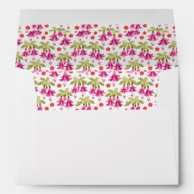 Pink Fuchsia Floral Pattern – Retro Botanical Envelope (Back (Bottom))