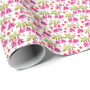 Pink Fuchsia Floral Pattern – Retro Botanical Wrapping Paper