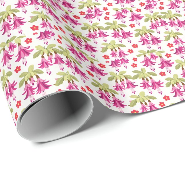 Pink Fuchsia Floral Pattern – Retro Botanical Wrapping Paper (Roll Corner)