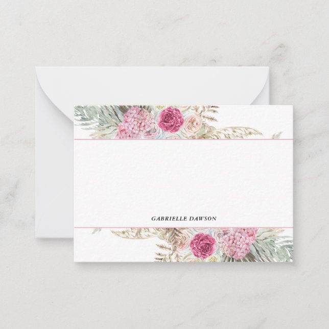 Pink Fuchsia Floral Personalized Note Cards (Front)