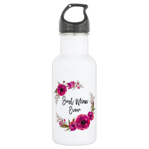 Pink Fuchsia Floral Poppies Wreath  Best Mom Ever 532 Ml Water Bottle