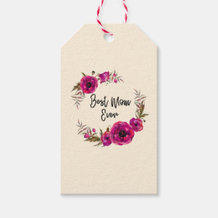 Pink Fuchsia Floral Poppies Wreath  Best Mom Ever Gift Tags