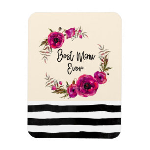 Pink Fuchsia Floral Poppies Wreath Best Mom Ever Magnet