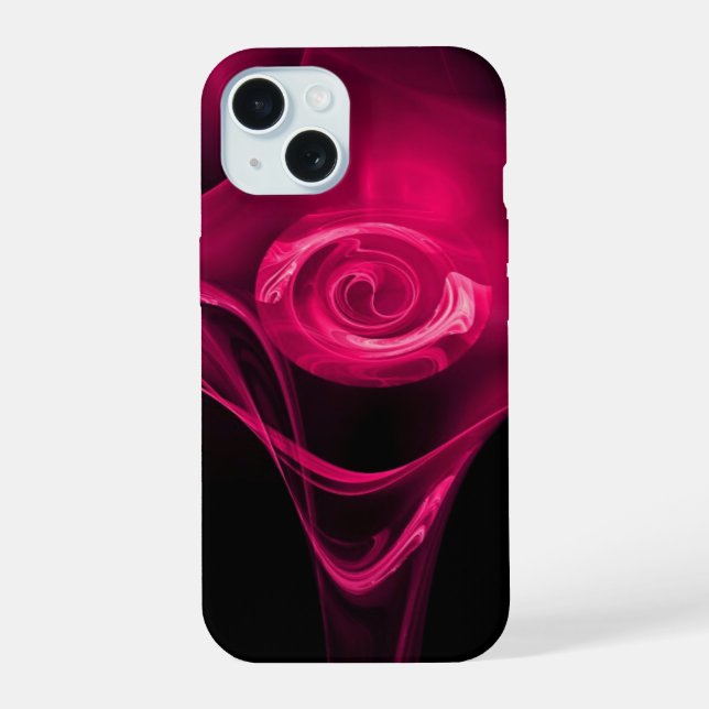 PINK FUCHSIA FRACTAL ROSE iPhone 15 CASE (Back)