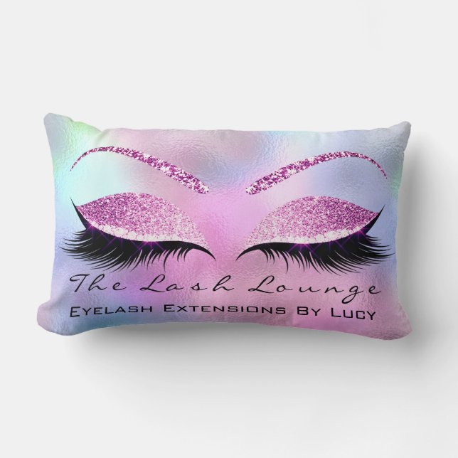 Pink Fuchsia Glitter Eye Makeup Lash Beauty Ombre Lumbar Pillow (Front)