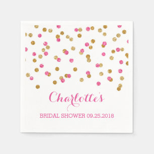 Pink Fuchsia Gold Confetti Bridal Shower Napkin