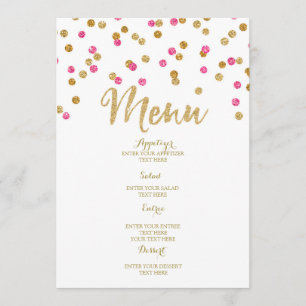Pink Fuchsia Gold Confetti Wedding Menu
