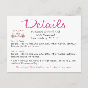 Pink Fuchsia Lovebirds Wedding Details Direction Enclosure Card