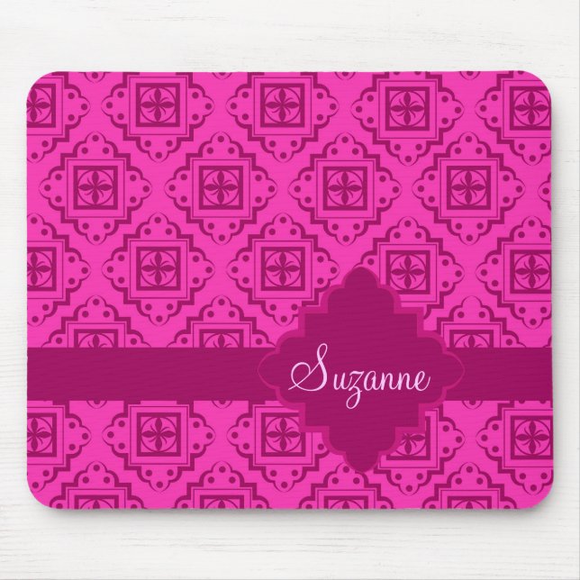 Pink Fuchsia & Magenta Arabesque Moroccan Graphic Mouse Pad (Front)